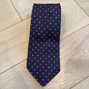Lauren Ralph Lauren 100% Silk Men's Necktie Navy and Red Made in USA Vintage